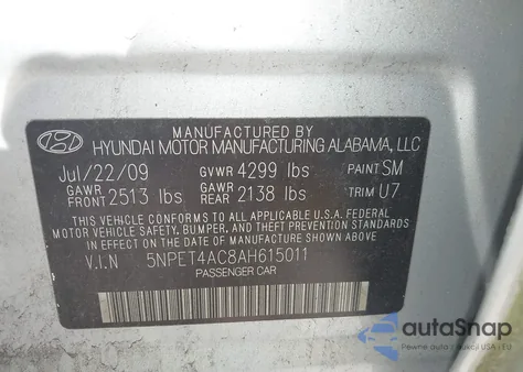 2010 Hyundai Sonata Gls z USA, uszkodzony, nr VIN 5NPET4AC8AH615011